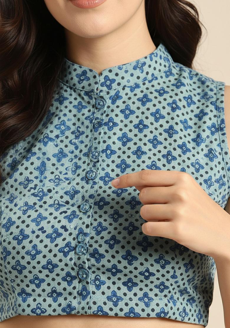 Green Printed Cotton Blouse - Indya