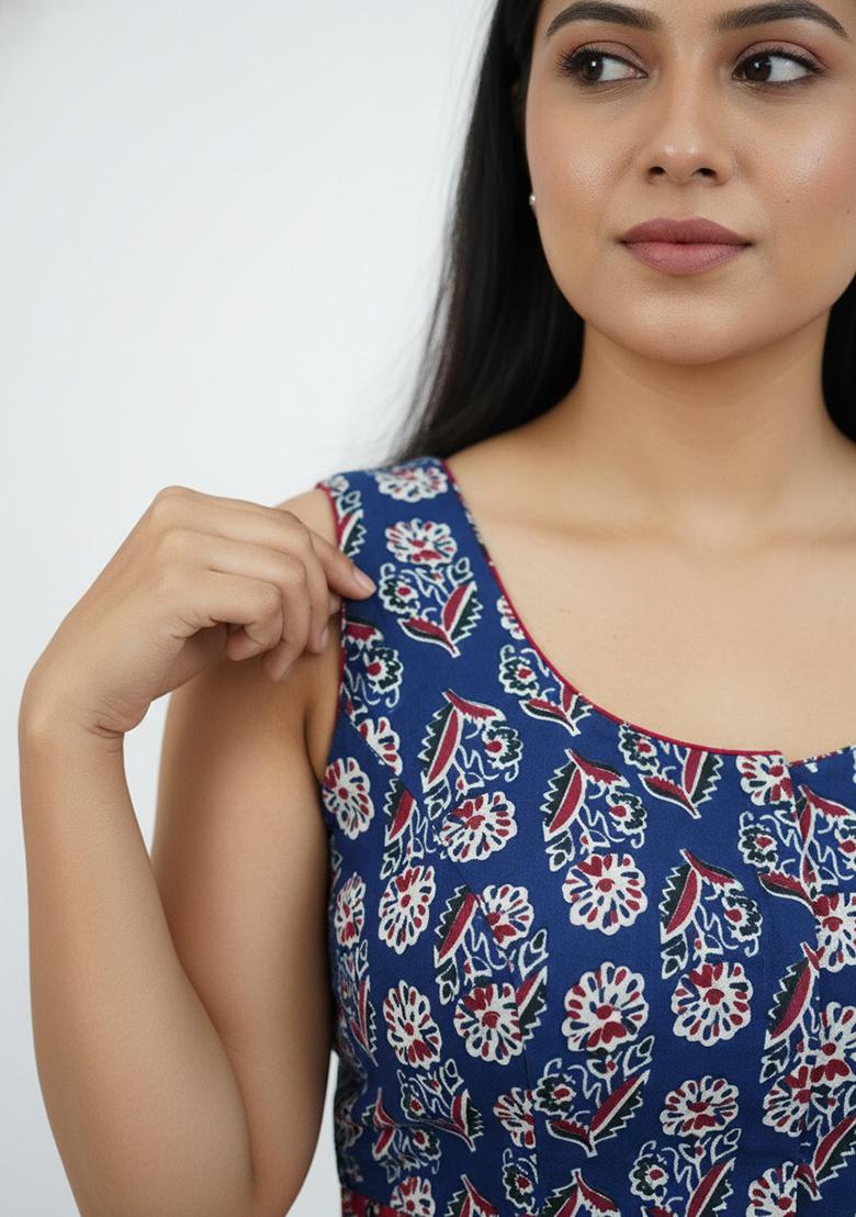 Blue Printed Cotton Blouse - Indya