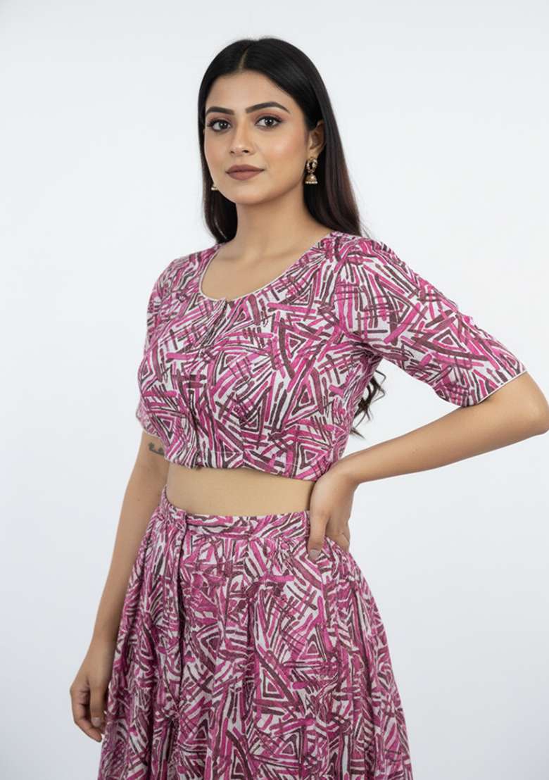 Pink Printed Cotton Blouse - Indya