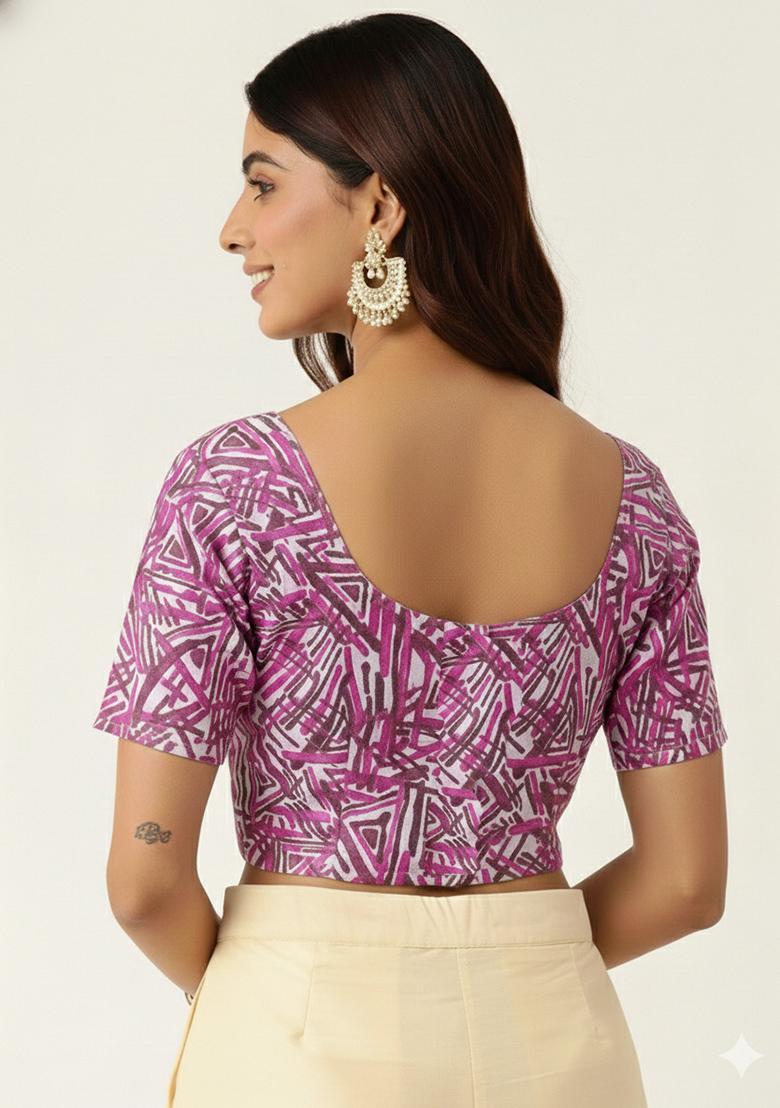 Pink Printed Cotton Blouse - Indya