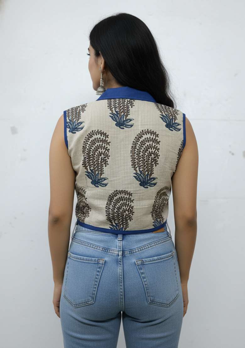 White Printed Cotton Blouse - Indya