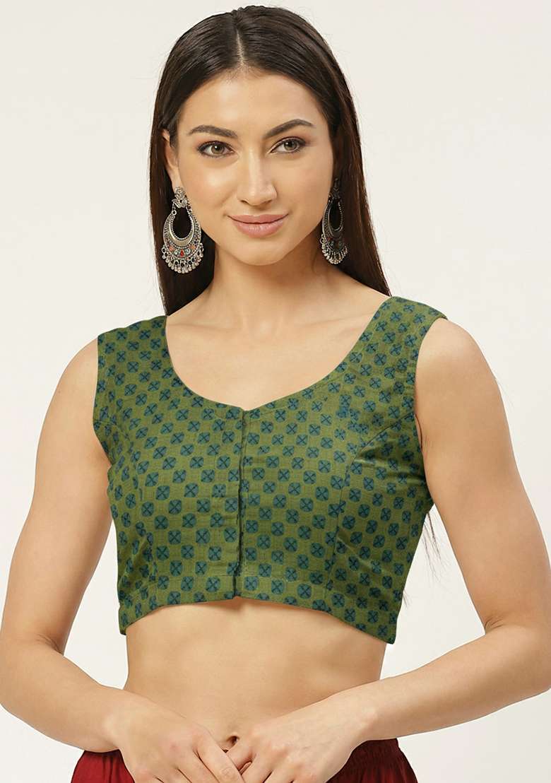 Green Printed Cotton Blouse - Indya