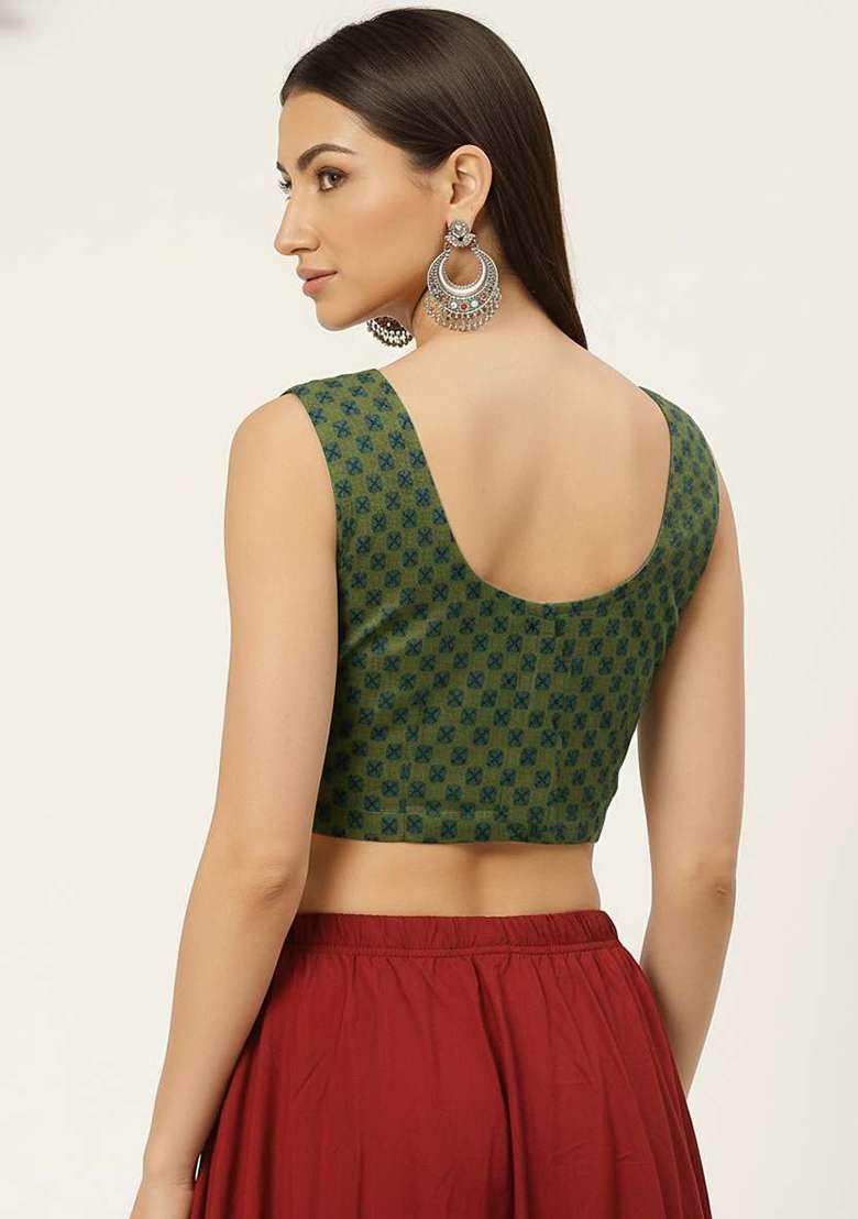 Green Printed Cotton Blouse - Indya