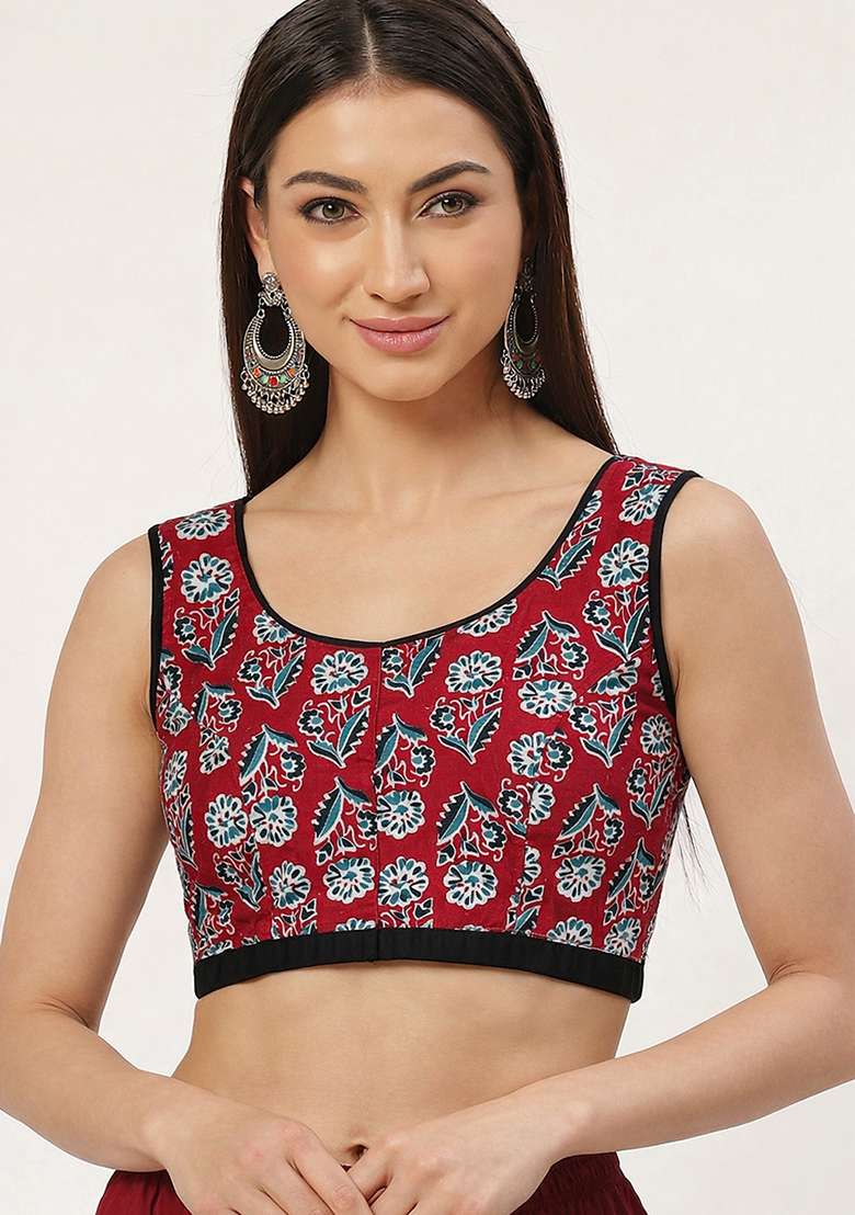 Maroon Printed Cotton Blouse - Indya