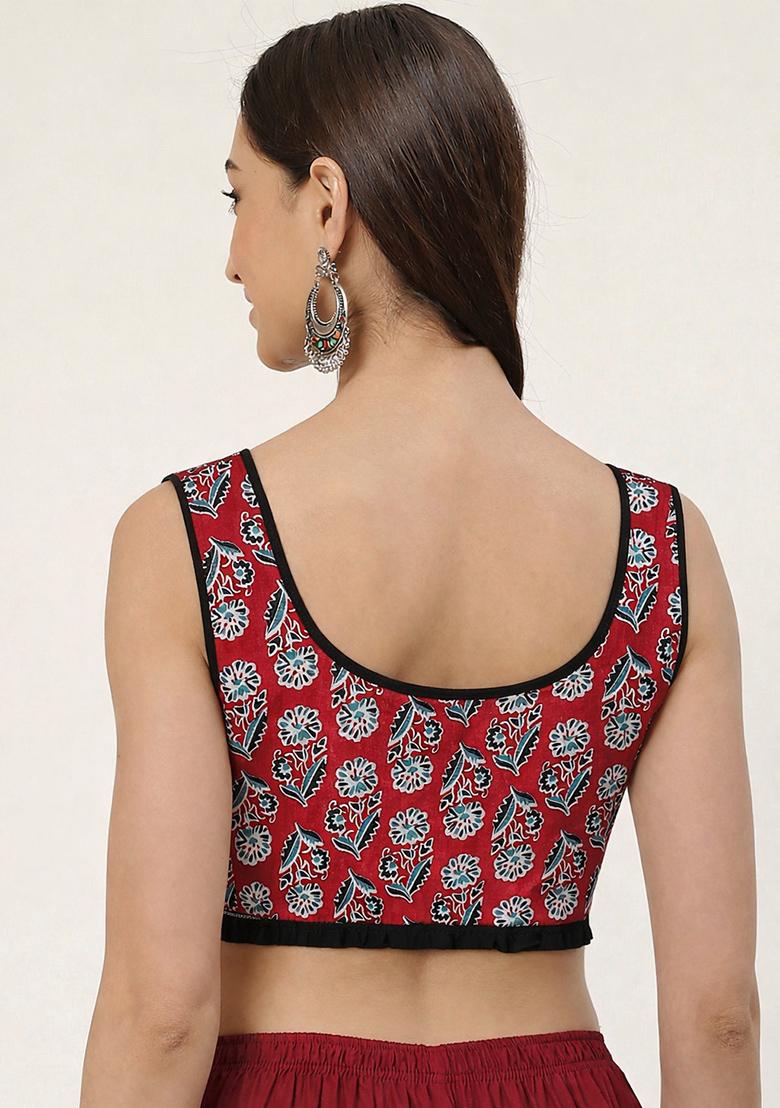 Maroon Printed Cotton Blouse - Indya