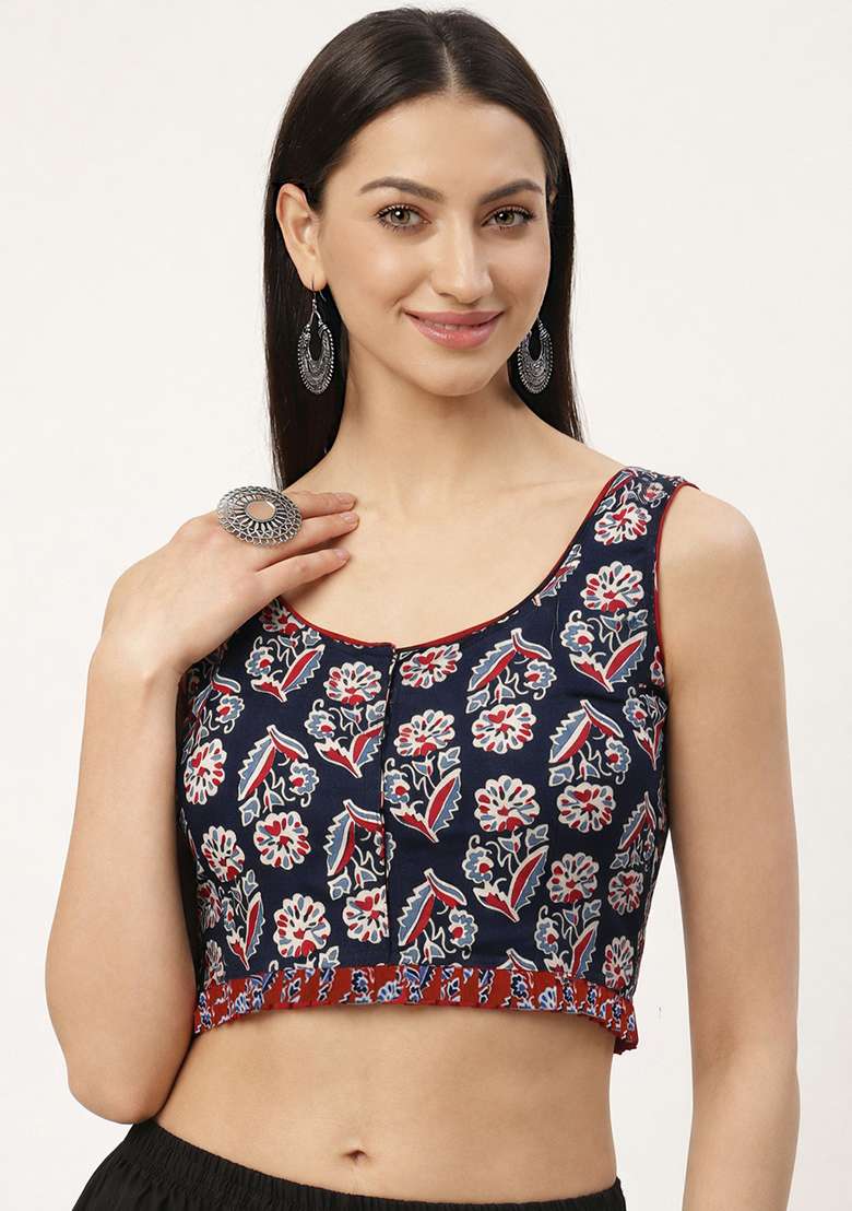 Black Printed Cotton Blouse - Indya