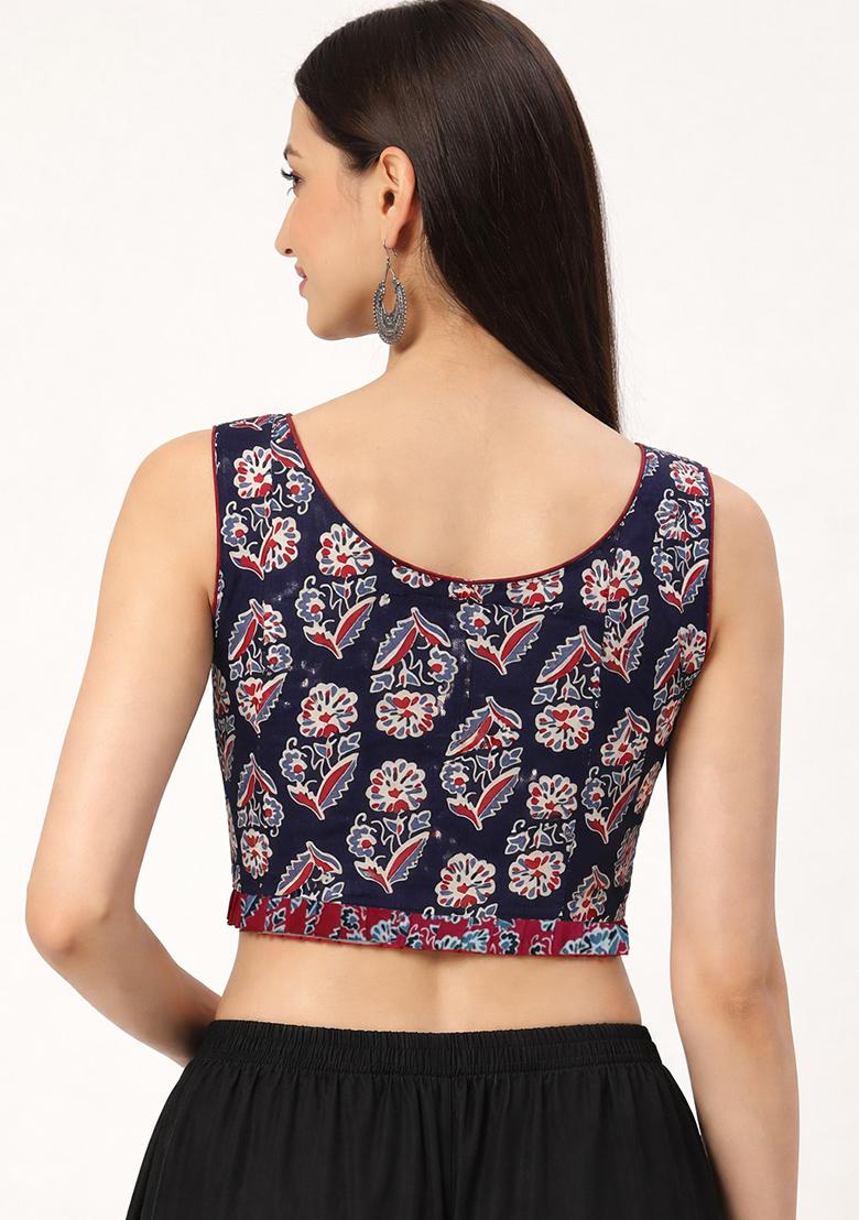 Black Printed Cotton Blouse - Indya