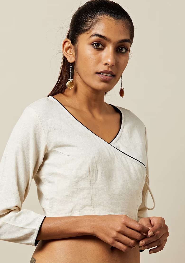 White Solid Cotton Blouse - Indya