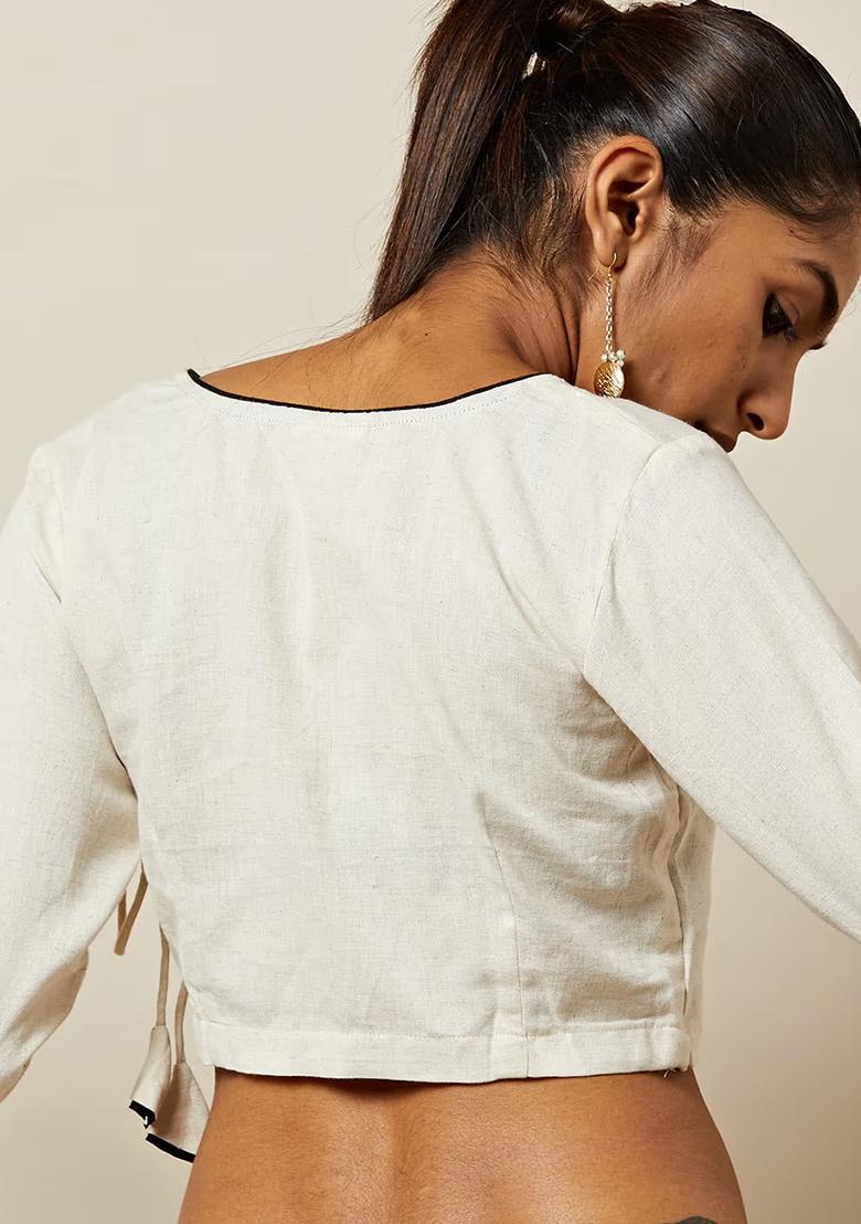 White Solid Cotton Blouse - Indya