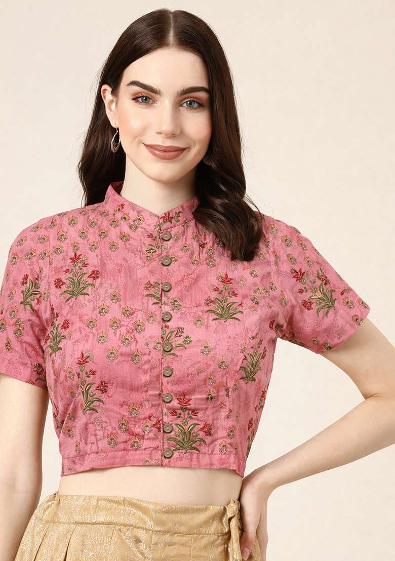 Pink Printed Cotton Blouse - Indya