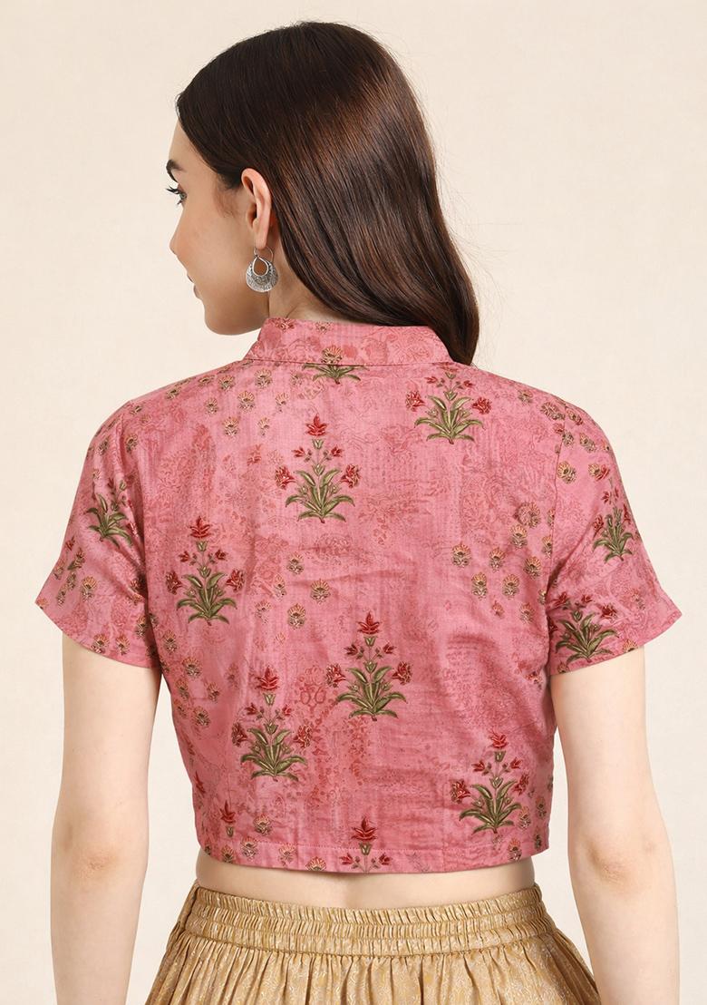 Pink Printed Cotton Blouse - Indya