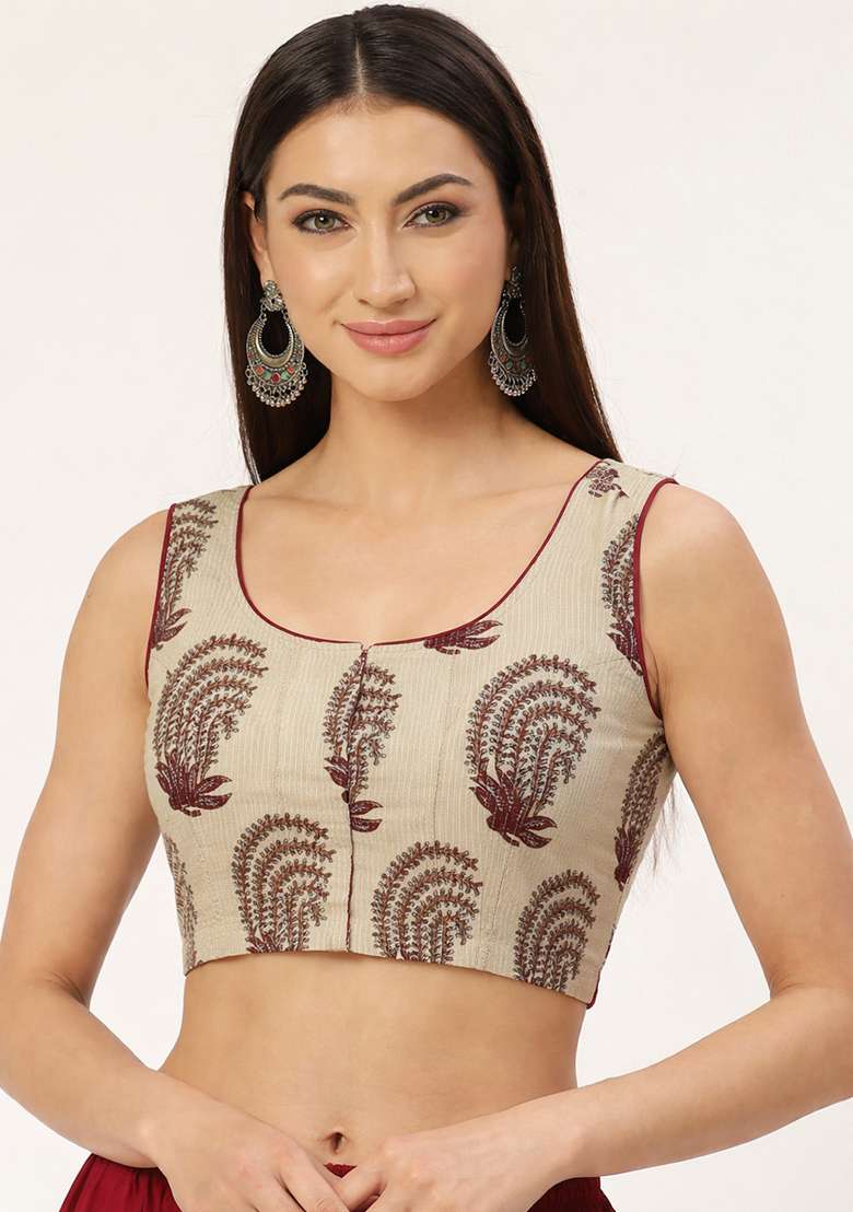 White Printed Cotton Blouse - Indya