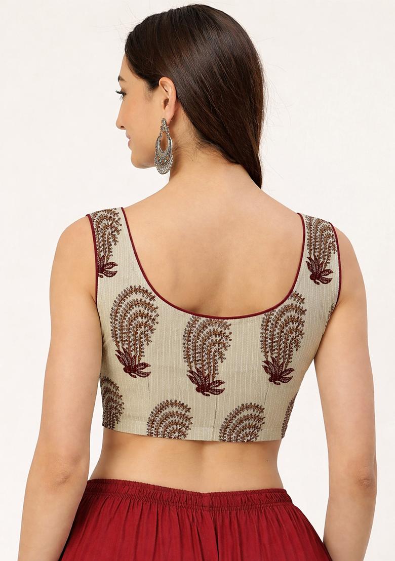 White Printed Cotton Blouse - Indya