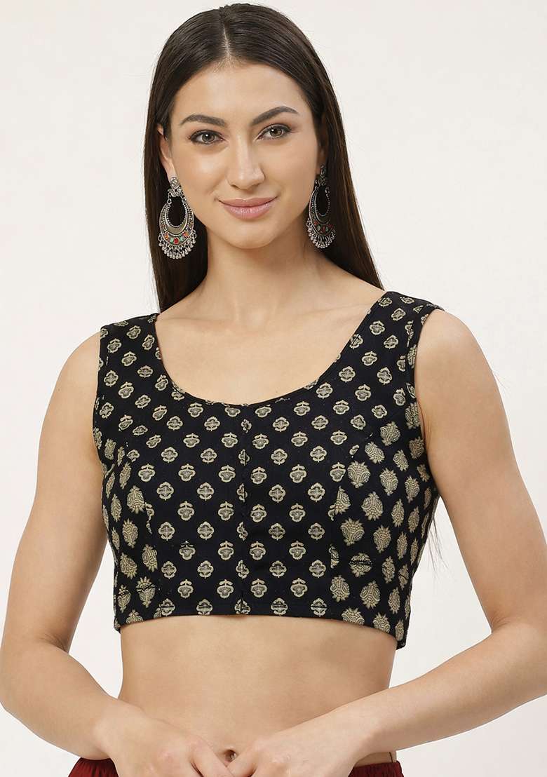 Black Printed Cotton Blouse - Indya