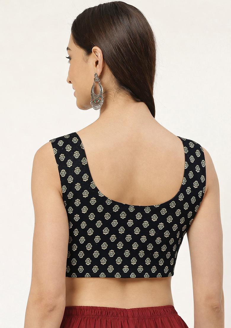 Black Printed Cotton Blouse - Indya