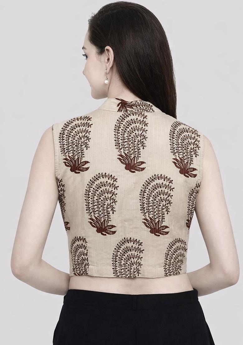 Black Printed Cotton Blouse - Indya