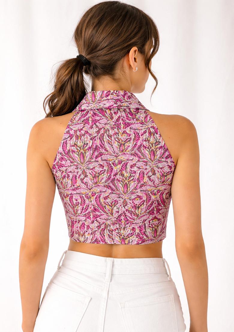 Pink Printed Cotton Blouse - Indya