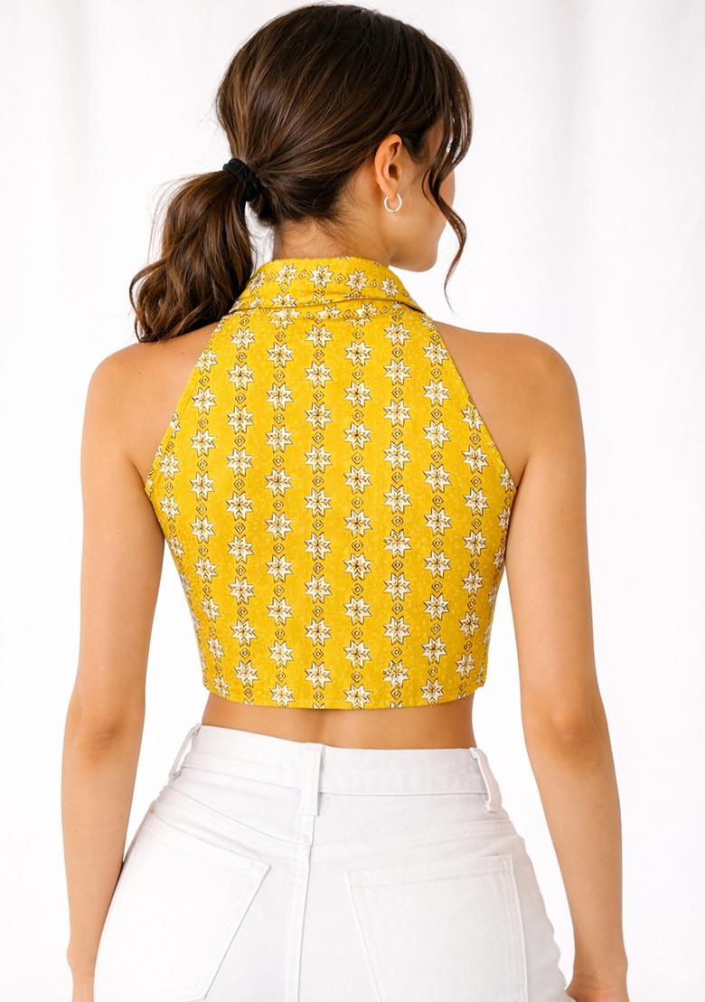 Yellow Printed Cotton Blouse - Indya