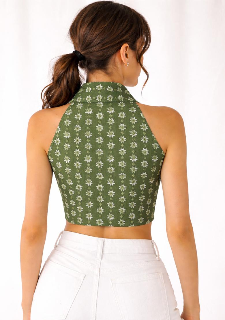 Green Printed Cotton Blouse - Indya