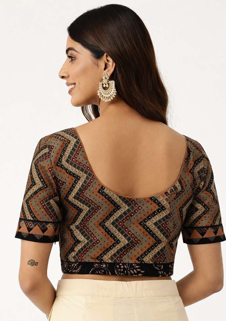Brown Printed Cotton Blouse - Indya
