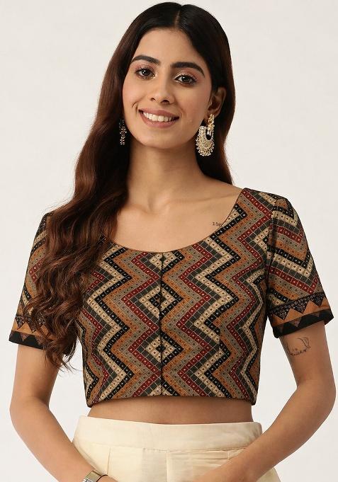 Brown Printed Cotton Blouse