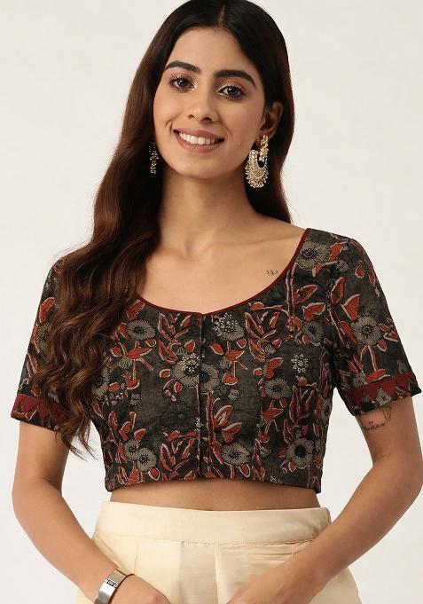 Brown Printed Cotton Blouse