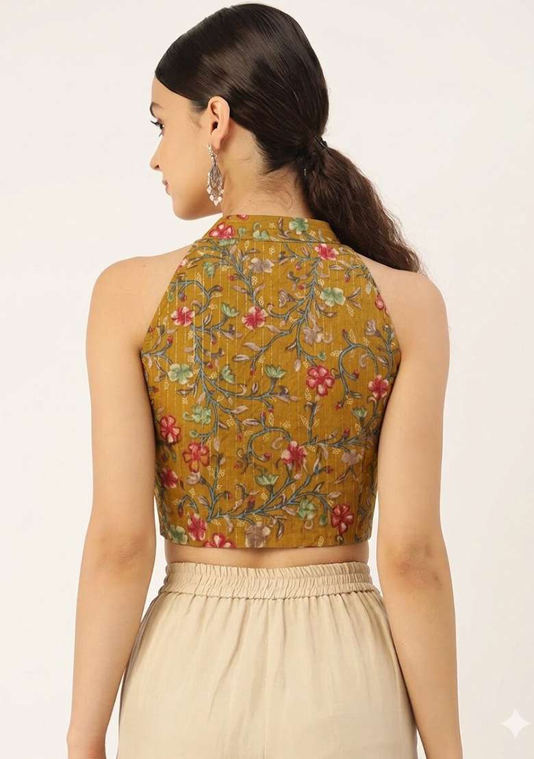 Mustard Printed Cotton Blouse - Indya