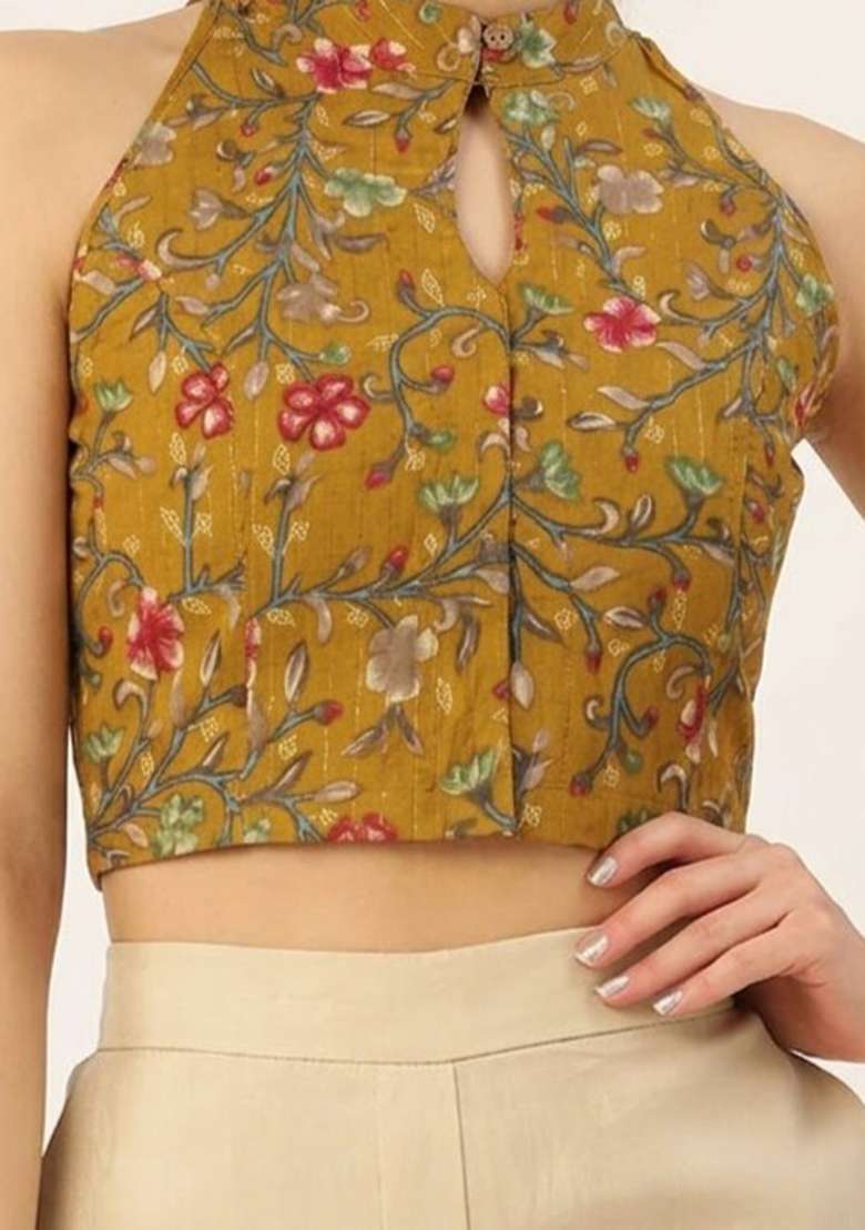 Mustard Printed Cotton Blouse - Indya