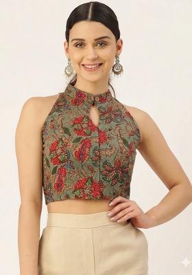 Olive Printed Cotton Blouse