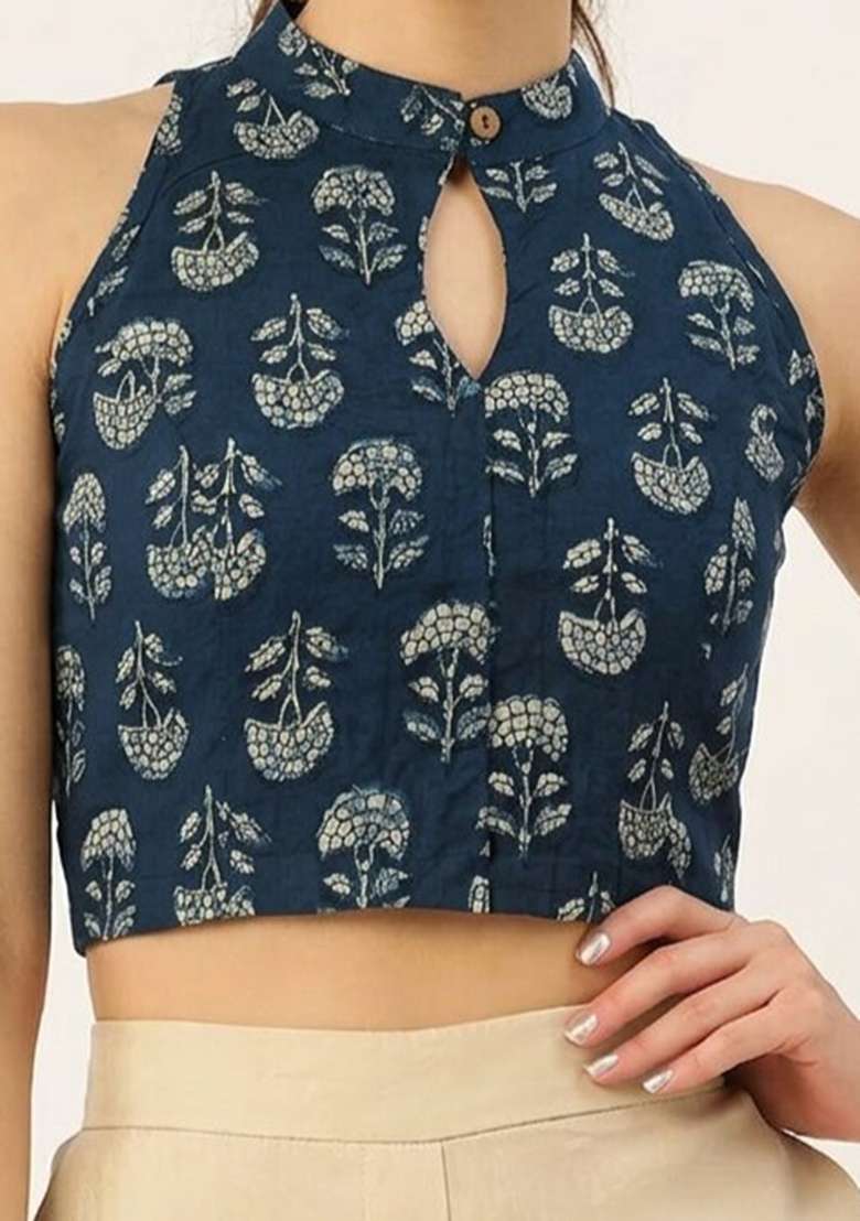 Blue Printed Cotton Blouse - Indya