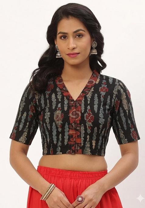 Black Printed Cotton Blouse
