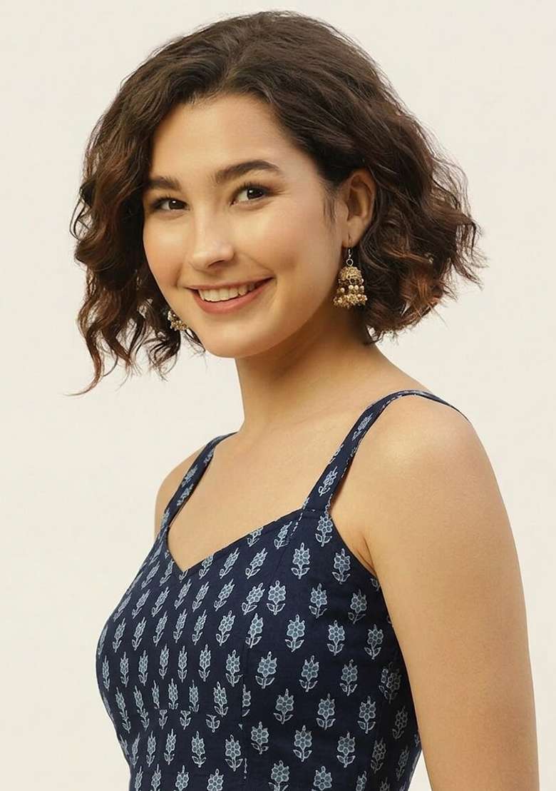 Blue Printed Cotton Blouse - Indya