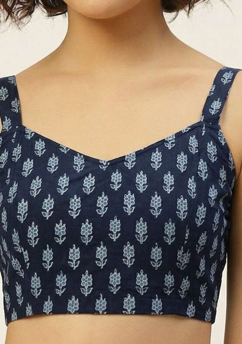 Blue Printed Cotton Blouse - Indya