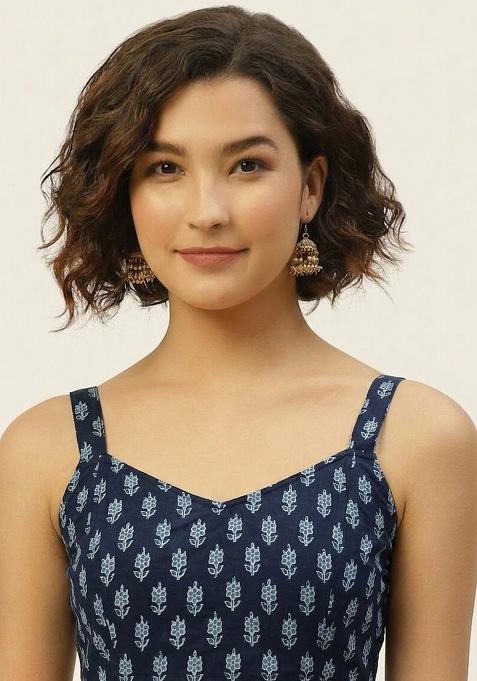 Blue Printed Cotton Blouse