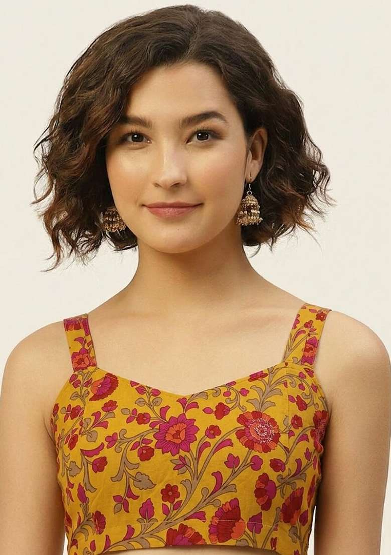 Yellow Printed Cotton Blouse - Indya