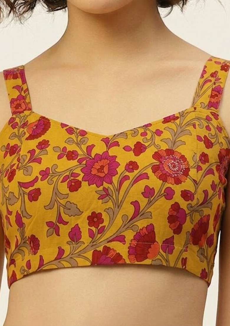Yellow Printed Cotton Blouse - Indya