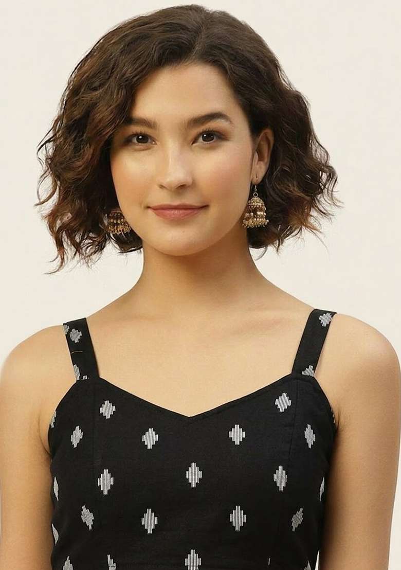 Black Printed Cotton Blouse - Indya