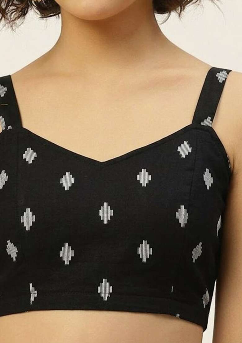 Black Printed Cotton Blouse - Indya