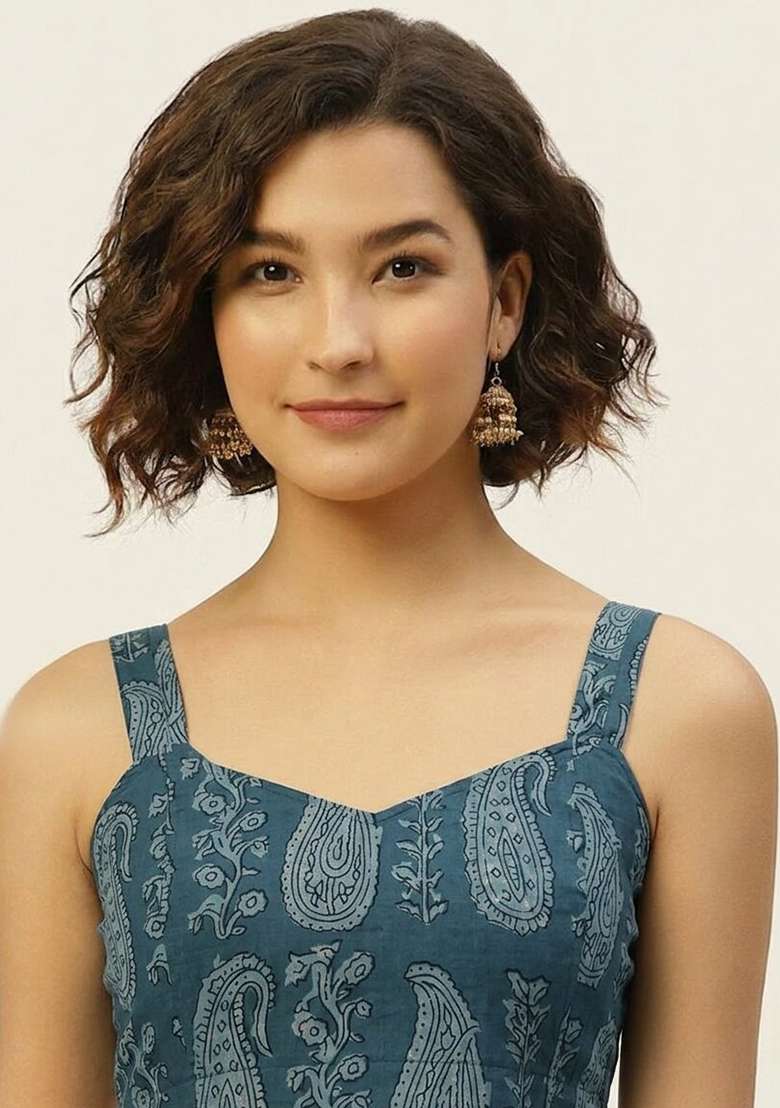 Blue Printed Cotton Blouse - Indya