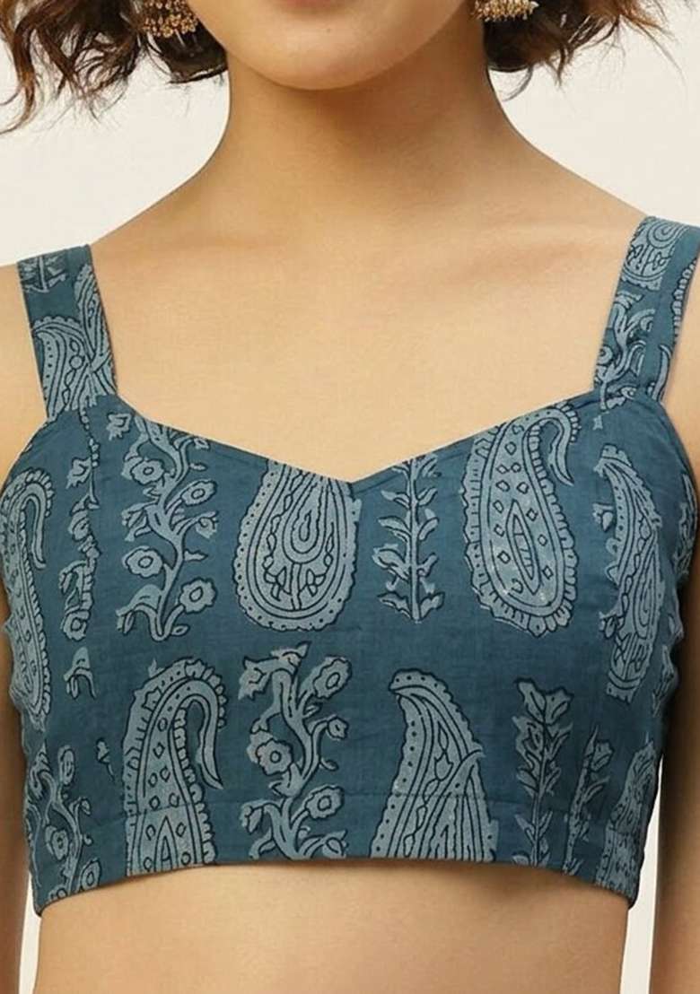 Blue Printed Cotton Blouse - Indya