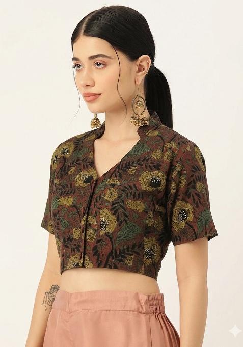 Brown Printed Cotton Blouse