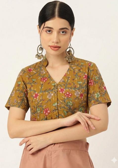 Mustard Printed Cotton Blouse