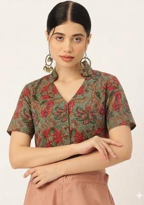 Olive Printed Cotton Blouse