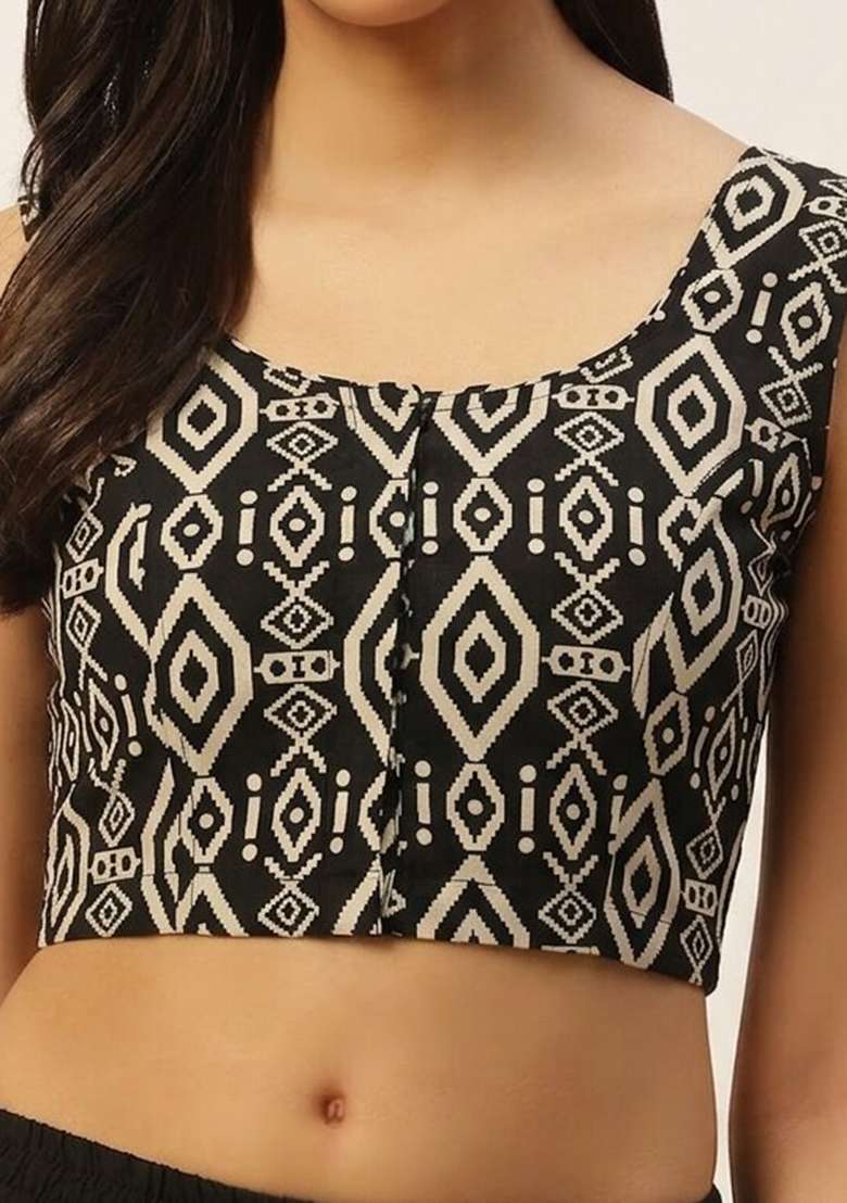Black Printed Cotton Blouse - Indya