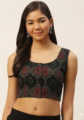Black Printed Cotton Blouse