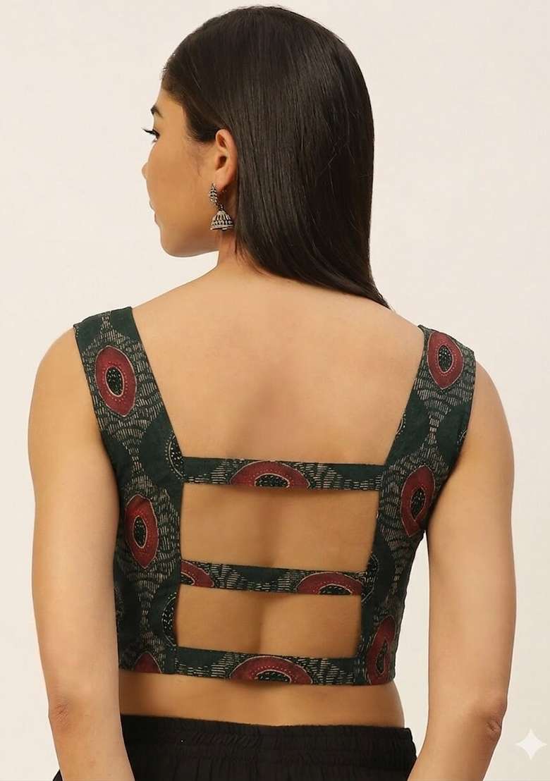 Black Printed Cotton Blouse - Indya