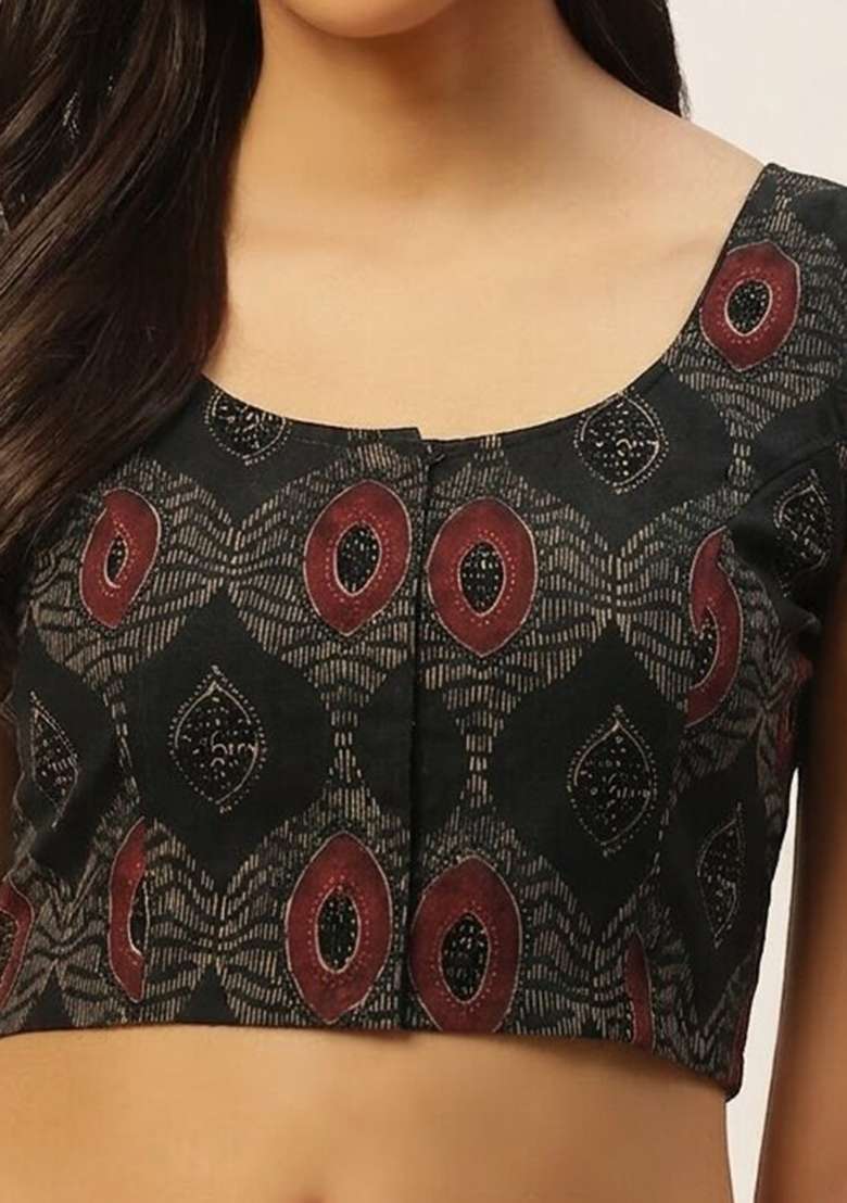 Black Printed Cotton Blouse - Indya