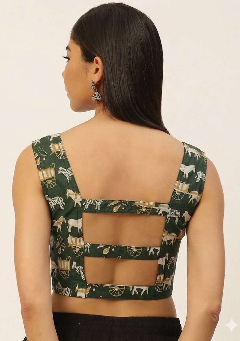 Green Printed Cotton Blouse - Indya