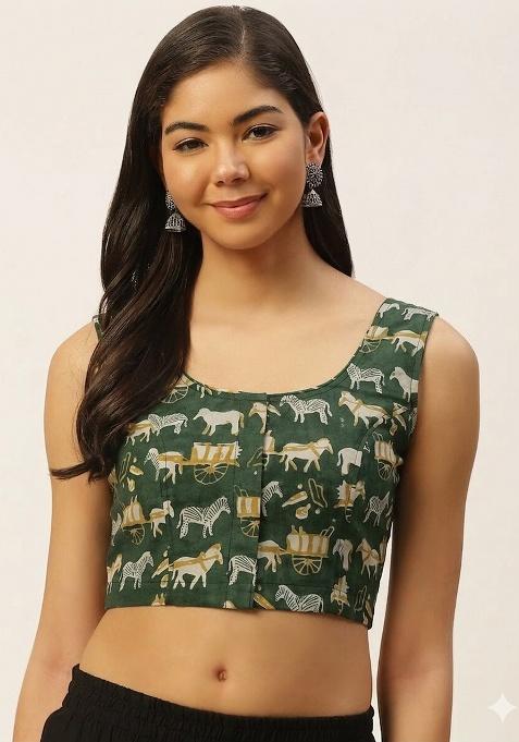 Green Printed Cotton Blouse