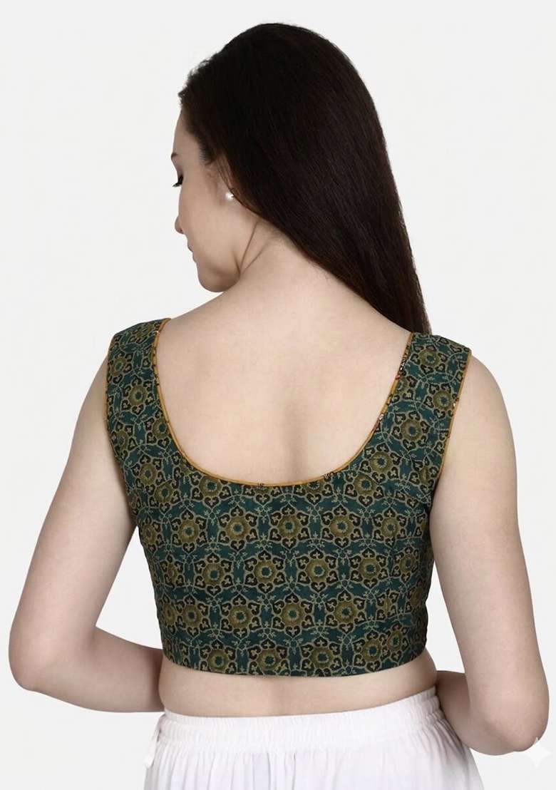Green Printed Cotton Blouse - Indya